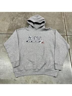 vintage new england patriots nfl grey spell out hoodie size large